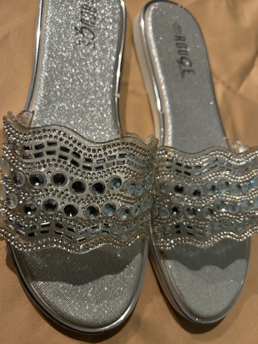 Rouge Helium Size 10 NWT Silver Beaded Slide Sandals - Women